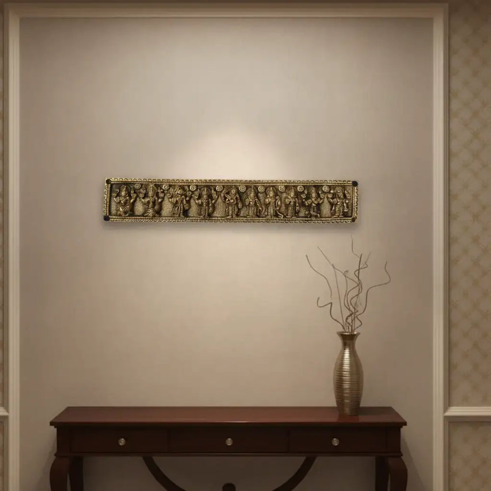 Brass Dashavatara Wall Hanging - Ten Avatars of Lord Vishnu Art Brass Ware