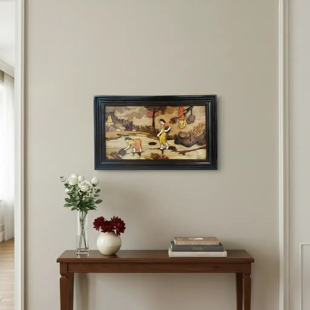 Handcrafted Rosewood Inlay Frame – Women by Riverside in Indian Village Inlay Art