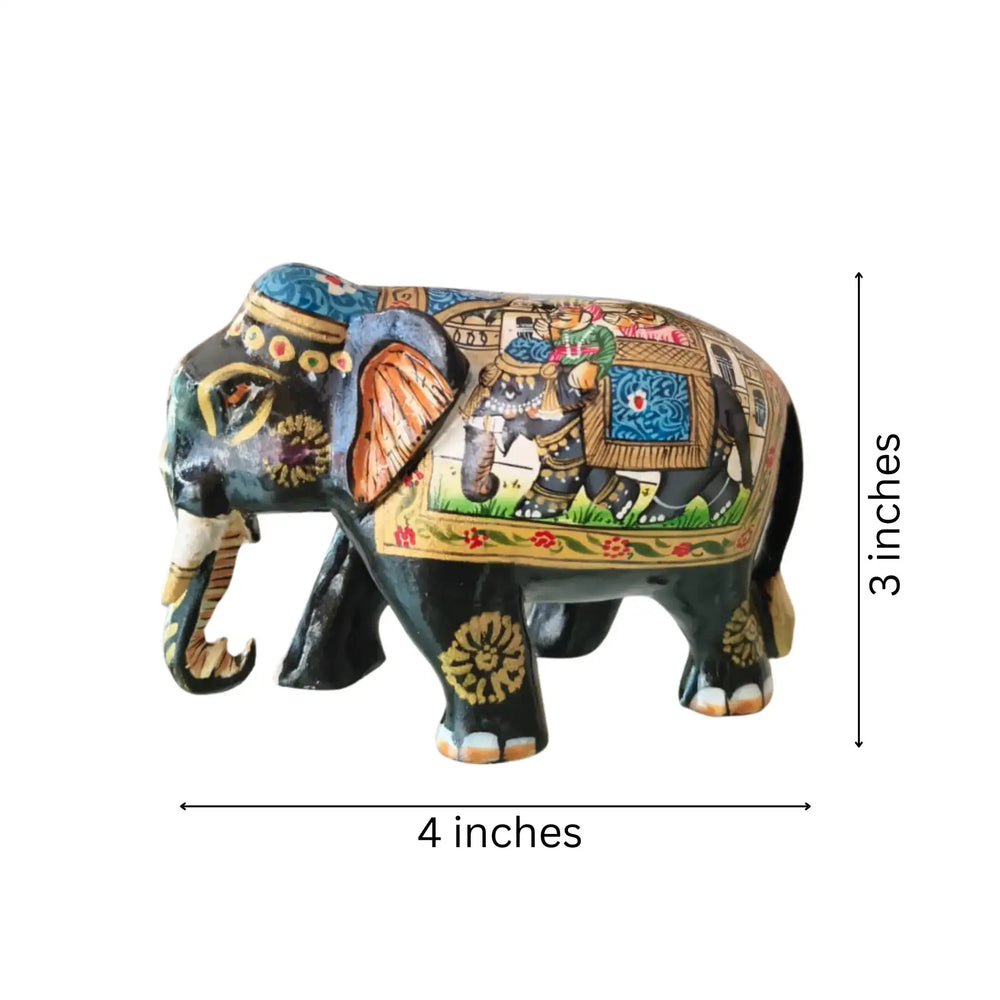 Black Painted Wooden Mughal Elephants – Elegant Decorative Figurines maruthi handicrafts