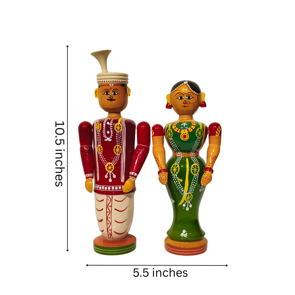Sacred Union – Etikoppaka Wooden Bride and Groom in Traditional Attire Etikoppaka Lacquerware