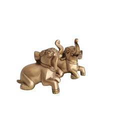 Pair of Handcrafted Brass Elephant Figurines Trunk Up Lucky Elephant Decor Brass Ware