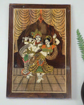 Premium Rosewood Inlay Artwork – Radha Krishna Divine Couple Wall Hanging