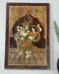 Premium Rosewood Inlay Artwork – Radha Krishna Divine Couple Wall Hanging