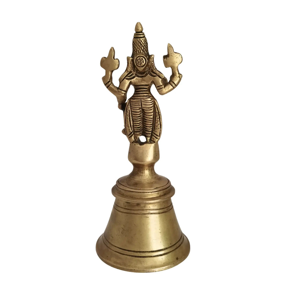 Auspicious Brass Vishnu Puja Bell (Ghanti) – Preserver of the Universe for Ritual Purity and Sound Brass Ware
