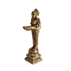 Traditional Golden Brass Deepa Lakshmi Idol / Oil Lamp Statue Brass Ware
