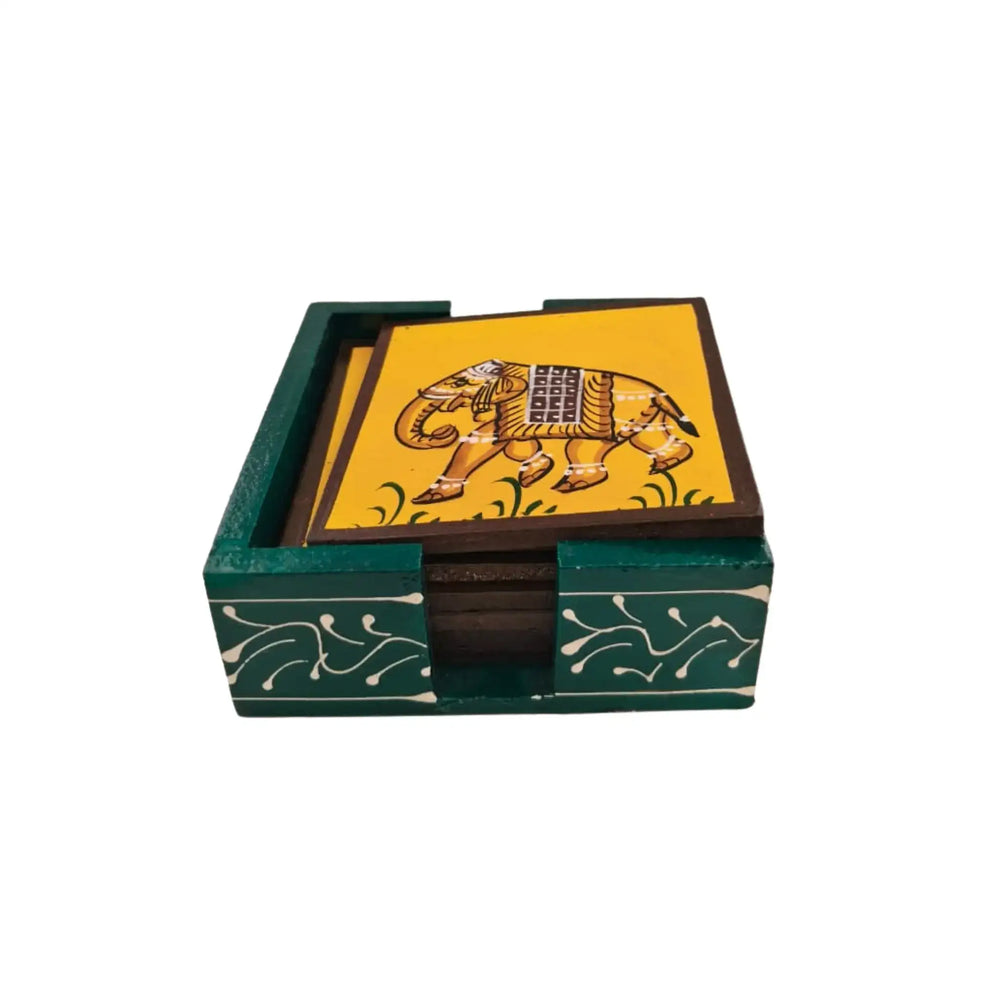 Hand-Painted Wooden Tea Coasters | Set of Decorative Drink Mats maruthi handicrafts