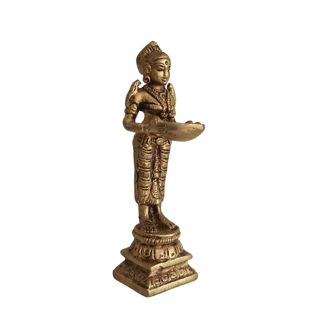 Traditional Golden Brass Deepa Lakshmi Idol / Oil Lamp Statue Brass Ware