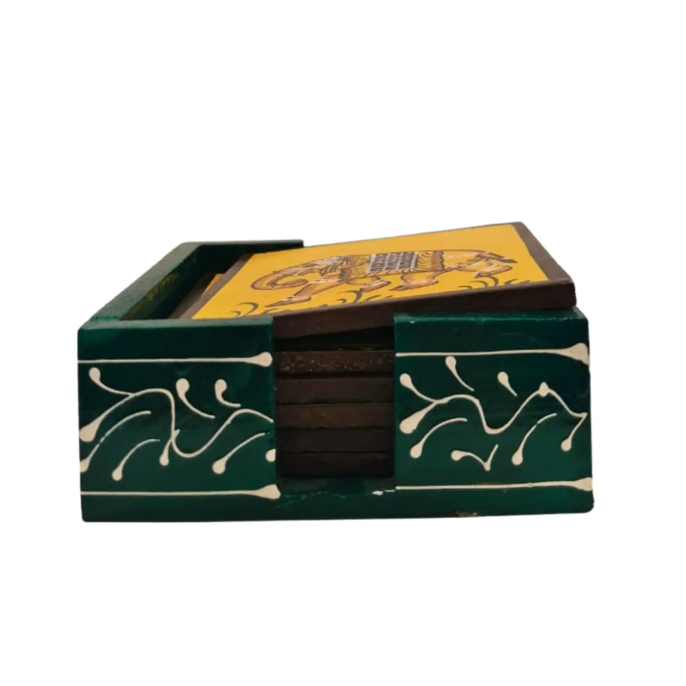Hand-Painted Wooden Tea Coasters | Set of Decorative Drink Mats maruthi handicrafts