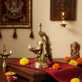 Elegant Brass Peacock Diya on a Pedestal Brass Ware
