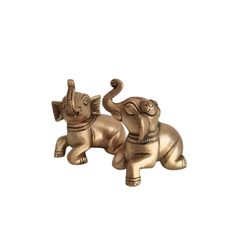Pair of Handcrafted Brass Elephant Figurines | Trunk Up Lucky Elephant Decor