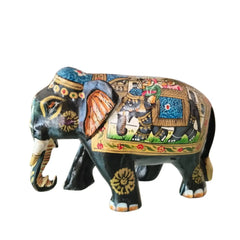 Black Painted Wooden Mughal Elephants – Elegant Decorative Figurines maruthi handicrafts