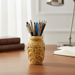Hand-Carved Wooden Pen Stand – Elegant Desk Organizer