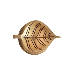 Elegant Brass Leaf-Shaped Diya with Carved Base