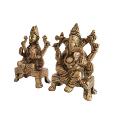 Brass Idols of Lakshmi and Ganesha