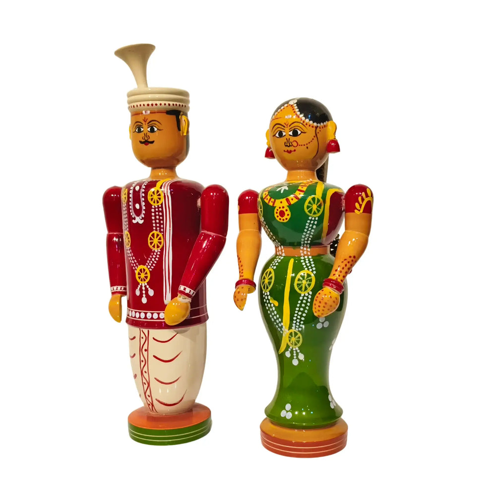 Sacred Union – Etikoppaka Wooden Bride and Groom in Traditional Attire Etikoppaka Lacquerware
