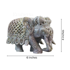 Pair of Elephants in Soft Stone – Intricate Jali Carving Handcrafted Artwork