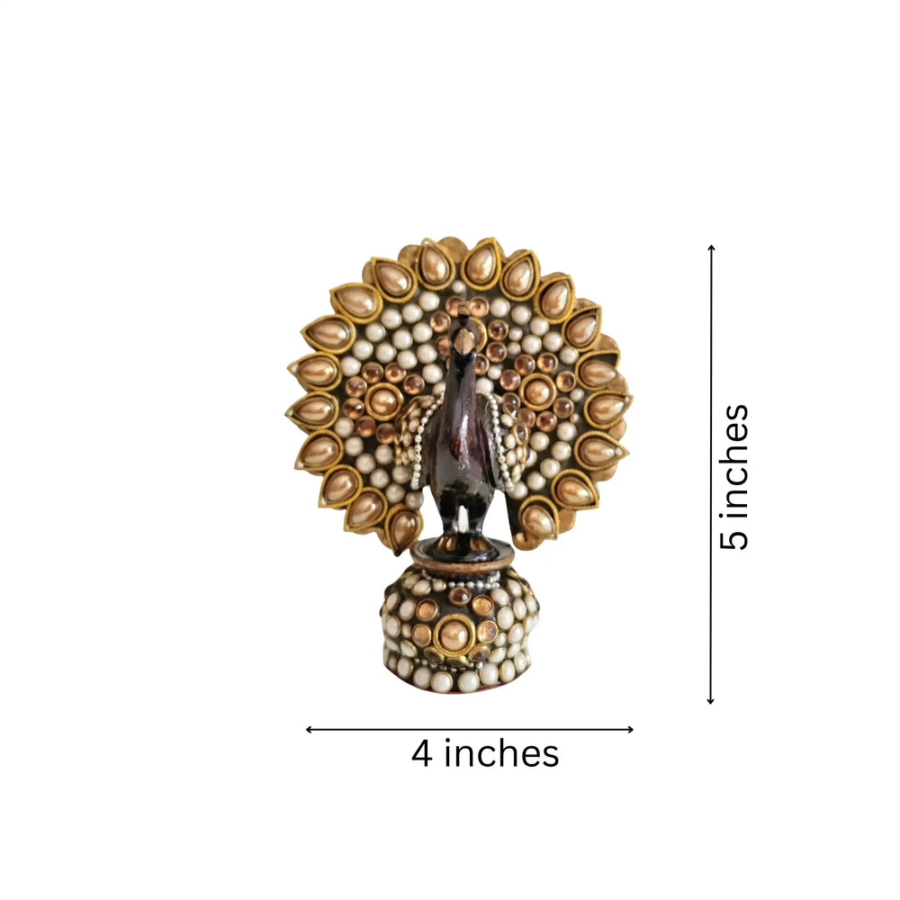 Traditional Indian Style Adorned Peacock Showpiece Idol Wooden Decorative