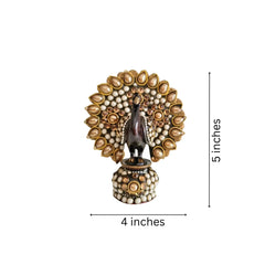 Traditional Indian Style Adorned Peacock Showpiece Idol Wooden Decorative