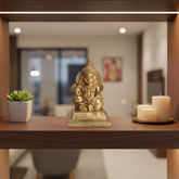 Seated Brass Lord Kuber Idol - Hindu God of Wealth Murti