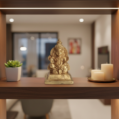 Seated Brass Lord Kuber Idol - Hindu God of Wealth Murti