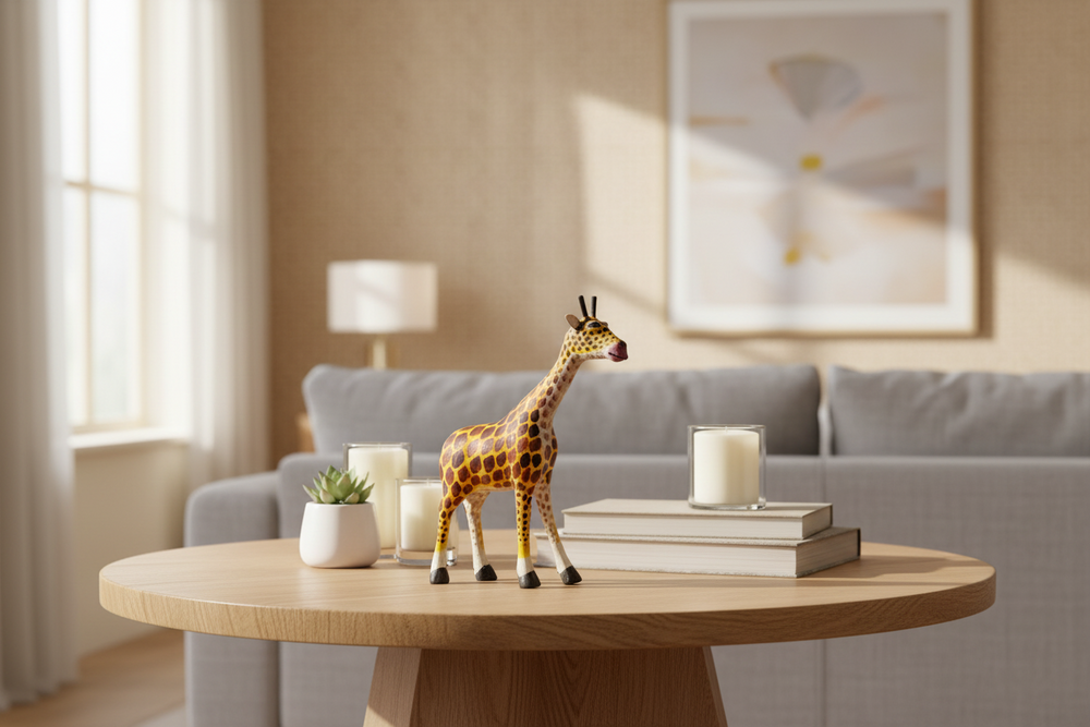 Wooden giraffe showpiece handcrafted in authentic Nirmal art style