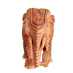 Masterpiece Jali Work Hand-Carved Wooden Elephant Sculpture Wood Decorative