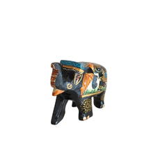 Hand-Painted Black Elephant Figurine with Traditional Indian Art