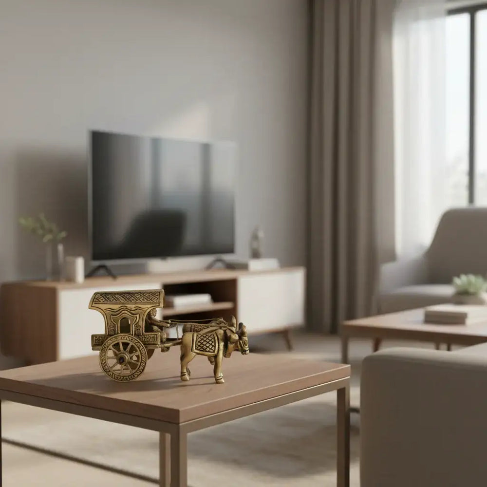 Brass Bullock Cart Figurine with Covered Canopy | Traditional Home Decor Showpiece Brass Ware