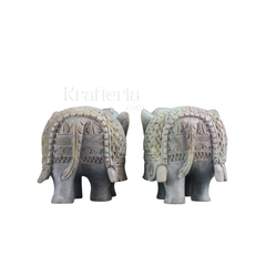 Pair of Elephants in Soft Stone – Intricate Jali Carving Handcrafted Artwork