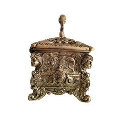 Antique-Style Brass Trinket Box with Figures Brass Ware