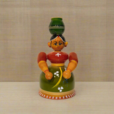 Graceful Water Carrier - Handcrafted Etikoppaka Wooden Village Woman with Pot