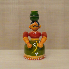 Graceful Water Carrier - Handcrafted Etikoppaka Wooden Village Woman with Pot