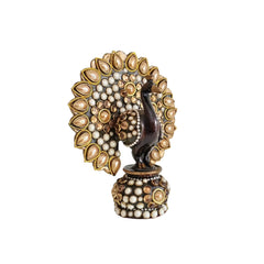 Traditional Indian Style Adorned Peacock Showpiece Idol Wooden Decorative