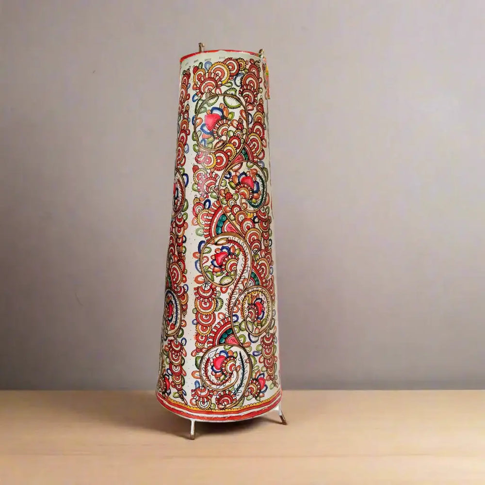 Leather Lamp with Intricate All-Over Floral and Paisley Patterns Leather Paintings