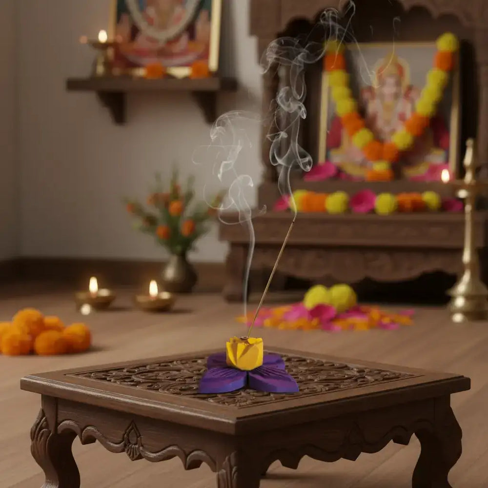 Hand-Painted Wooden Flower Agarbatti Stand – Elegant Incense Holder Accessories