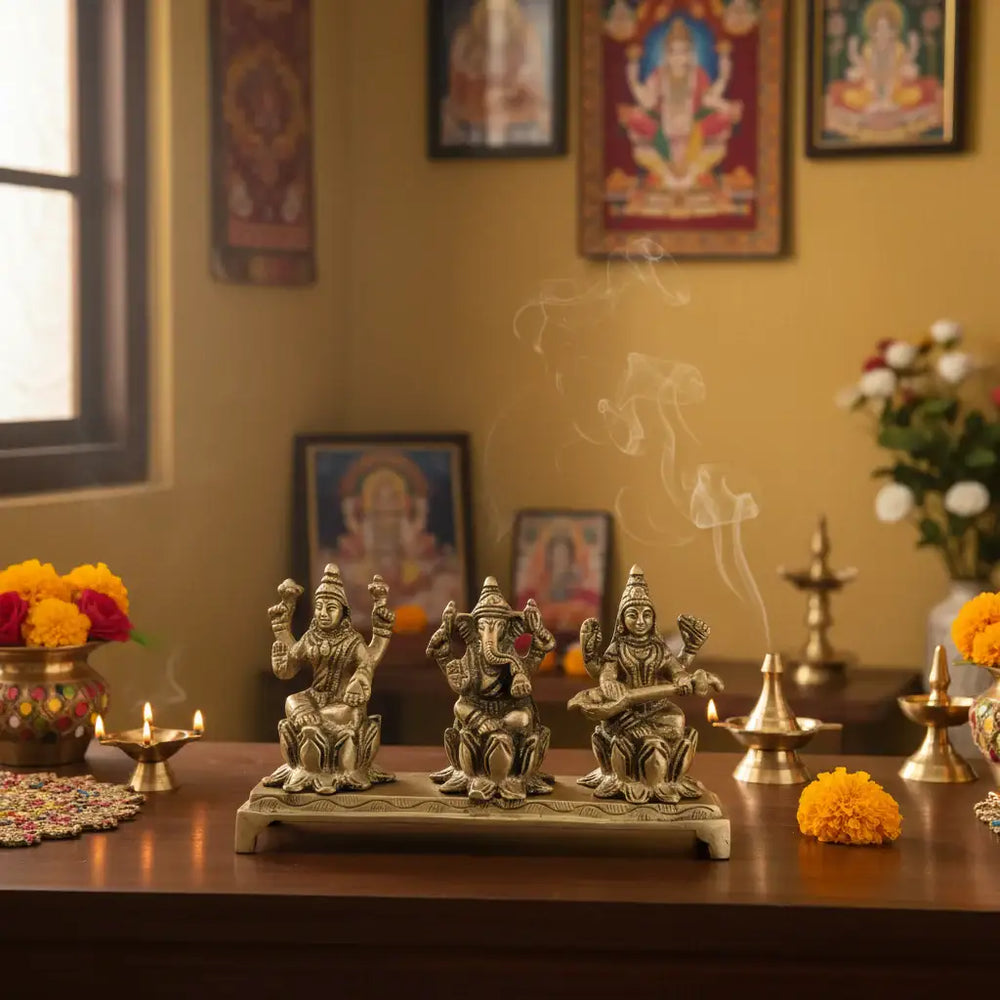 Brass Lakshmi Ganesha Saraswati Idol Set Brass Ware