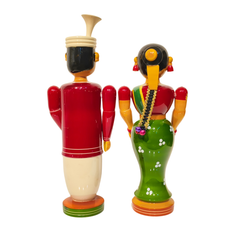 Sacred Union – Etikoppaka Wooden Bride and Groom in Traditional Attire Etikoppaka Lacquerware