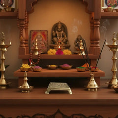 Square Brass Puja Pedestal with Filigree Design Brass Ware