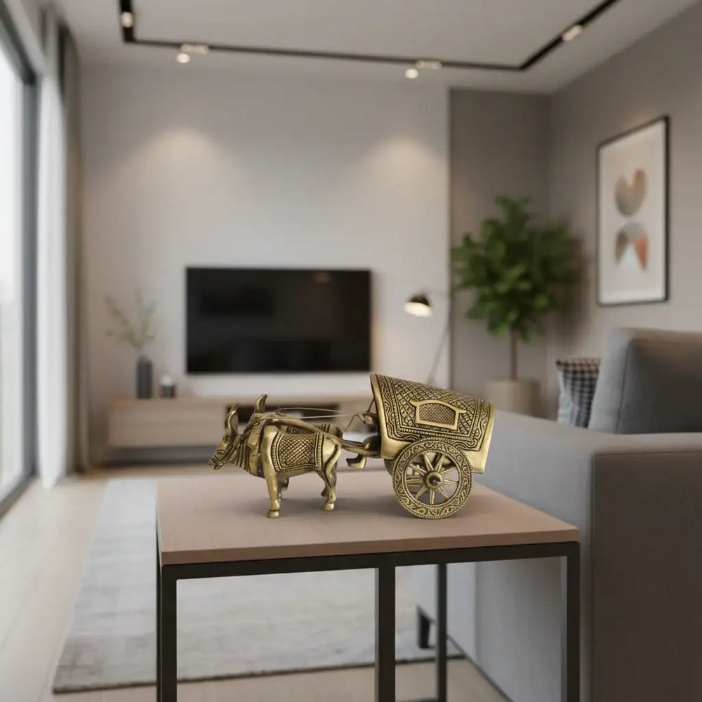 Brass Bullock Cart Figurine with Covered Canopy | Traditional Home Decor Showpiece Brass Ware