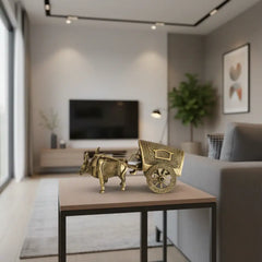 Brass Bullock Cart Figurine with Covered Canopy | Traditional Home Decor Showpiece Brass Ware