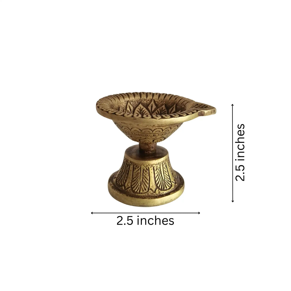 Classic Pedestal Brass Diya with Intricate Carvings Brass Ware