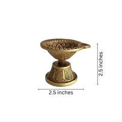 Classic Pedestal Brass Diya with Intricate Carvings Brass Ware