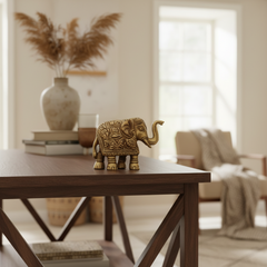 Brass Elephant Figurine with Raised Trunk – Symbol of Good Luck and Strength