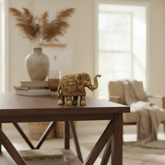 Brass Elephant Figurine with Raised Trunk – Symbol of Good Luck and Strength Brass Ware