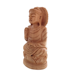 Hand-Carved Wooden Buddha Sitting In Lotus Decorative Background Panel