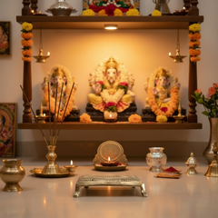 Square Brass Puja Pedestal with Filigree Design