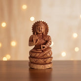 Hand-Carved Wooden Buddha Statue in Vitarka Mudra on Lotus Base Wood Decorative