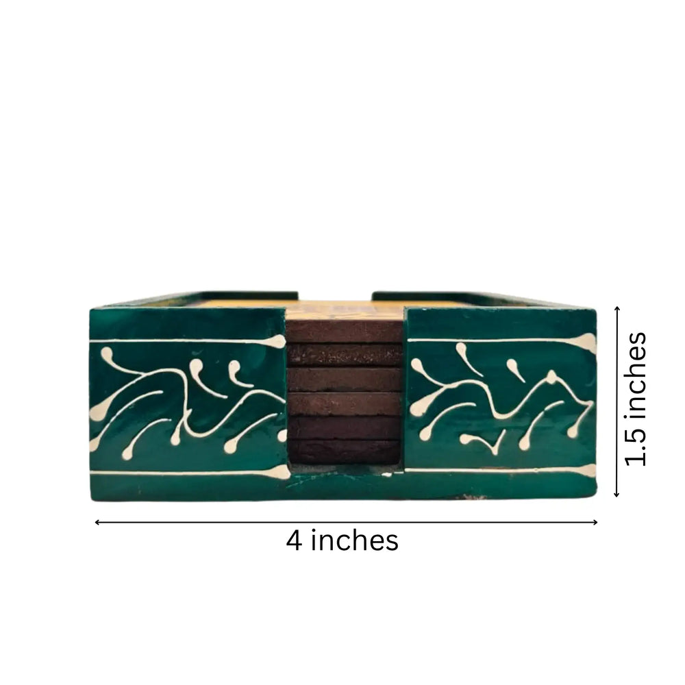 Hand-Painted Wooden Tea Coasters | Set of Decorative Drink Mats maruthi handicrafts