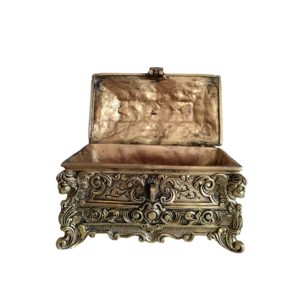 Antique-Style Brass Trinket Box with Figures Brass Ware