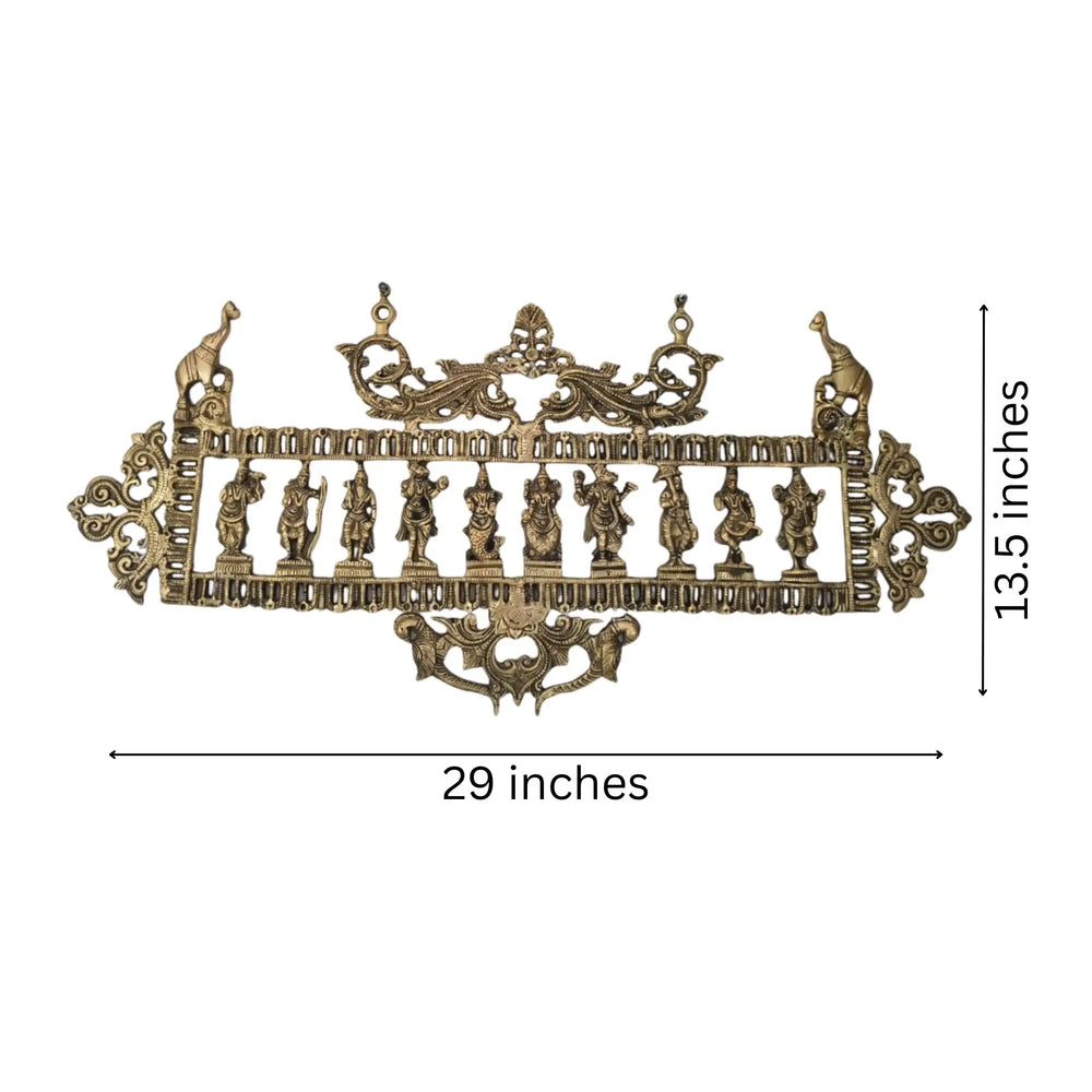 Ornate Brass Dashavatar Wall Hanging - Hindu Deity Procession Decor Brass Ware